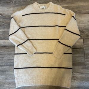 Wilfred Cream and Black Striped Crewneck Sweater